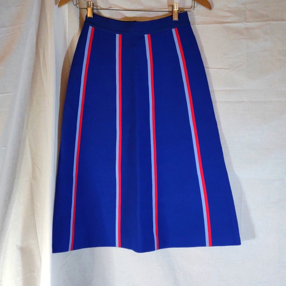 Tory Sport Midi Skirt - Blue W/Red & Lt. Blue Sporty Stripes - Size Xs - Pt